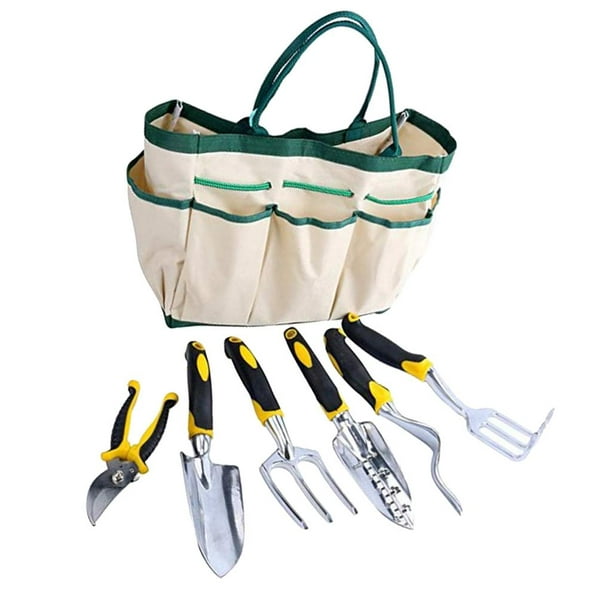 Practical 7Pcs Garden Tool Set Gardening Tools Kit Folding Stool W/ Storage Bag